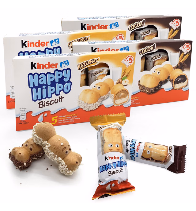 Kinder Happy Hippo - Pack of 4 Kinder Hippos with 2 Cocoa & 2 Hazelnut Packs - Delicious Crunchy Snack for Kids and Grownups - Premium Quality Ingredients - Ideal Mothers Day Candy, Classroom, Sweet Treats