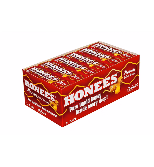 Honees Honey Filled Cough Drops - 1.6oz Bar, Pack of 24 Menthol-Free Lozenges | Temporary Relief from Cough | Soothes Sore Throat | All Natural