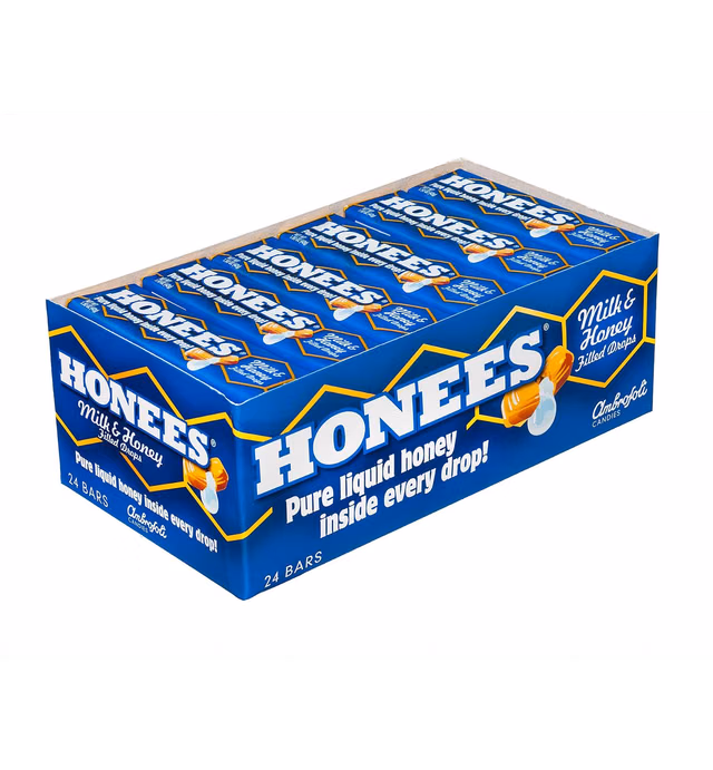 Honees Milk & Honey Cough Drops - 1.5oz Bar, Pack of 24 Milk & Honey-Filled Lozenges | Temporary Relief from Cough | Soothes Sore Throat | All Natural