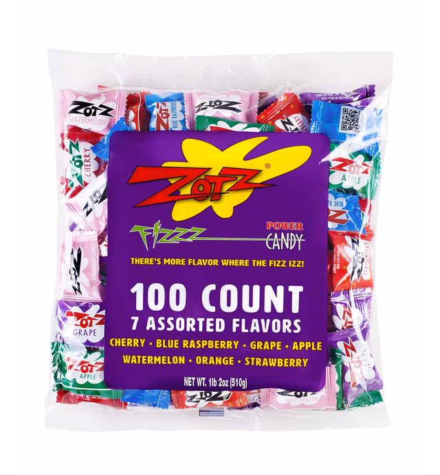 Zotz Fizzy Candy Bag, Assorted Flavors, 100 Count Bag