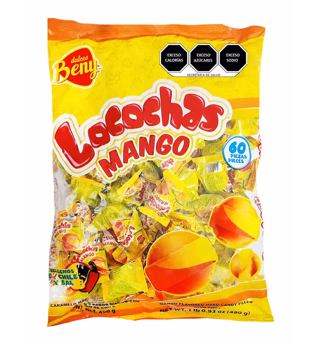Beny Locochas Mango Flavored Hard Candy with chili center 1lb .98oz bag