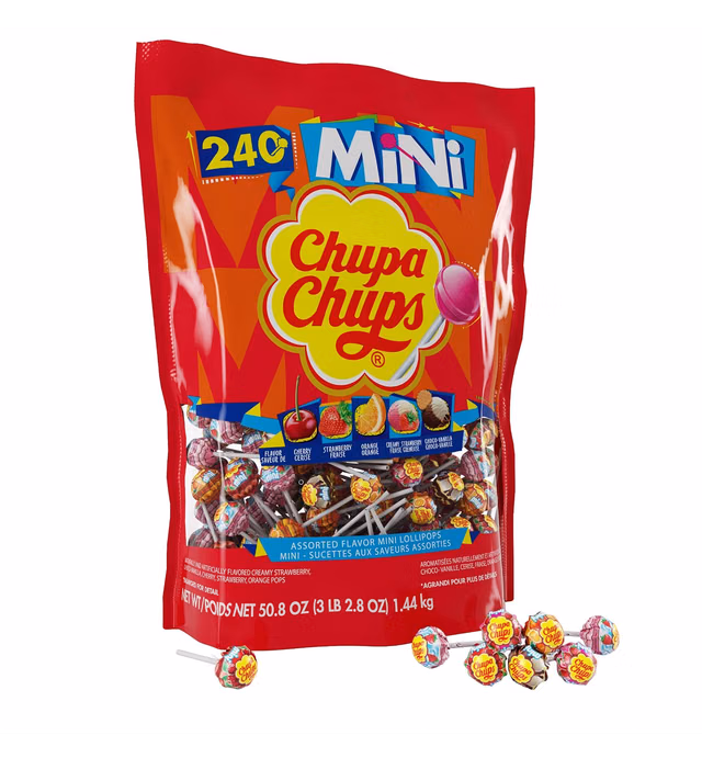 Chupa Chups Mini Candy Lollipops, Variety Pack of 7 Assorted Flavors, Individually Wrapped Suckers for Parties Office Concession Classroom, Pack of 240