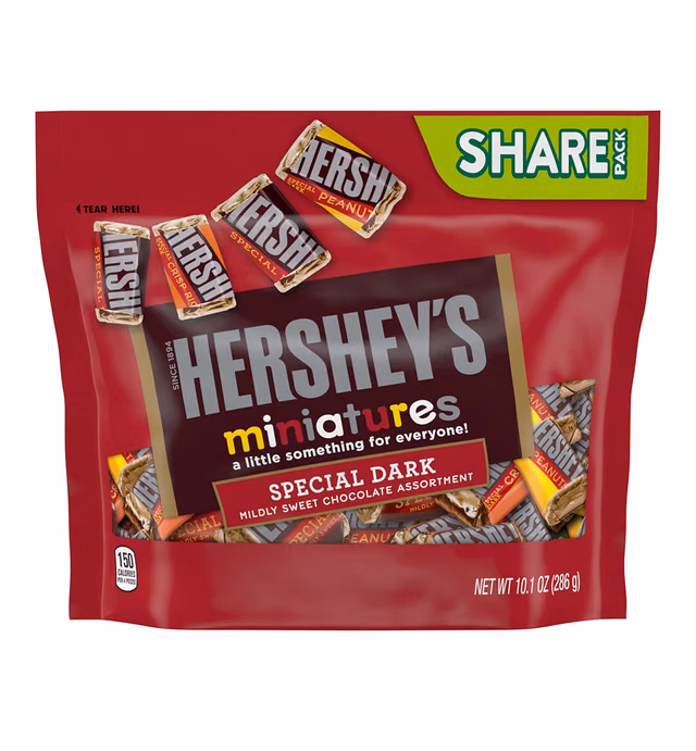 HERSHEY'S SPECIAL DARK Miniatures Assorted Dark Chocolate Snack Size, Individually Wrapped Candy Bars Share Pack, 10.1 oz