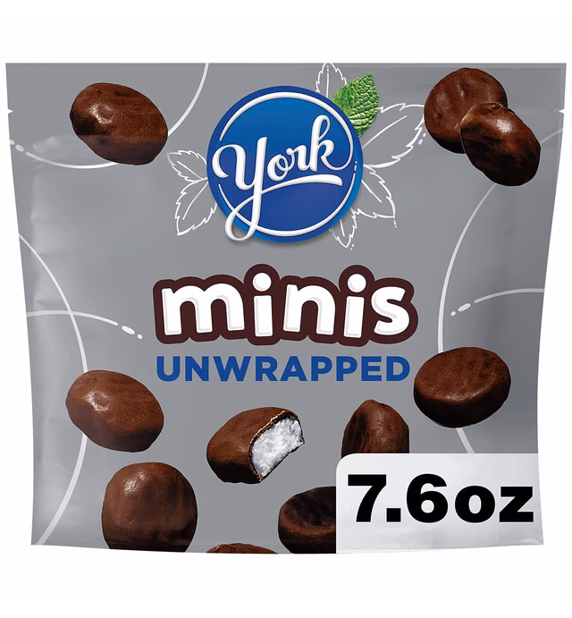 YORK Minis Dark Chocolate Unwrapped Peppermint Patties, Candy Bag, 7.6 oz