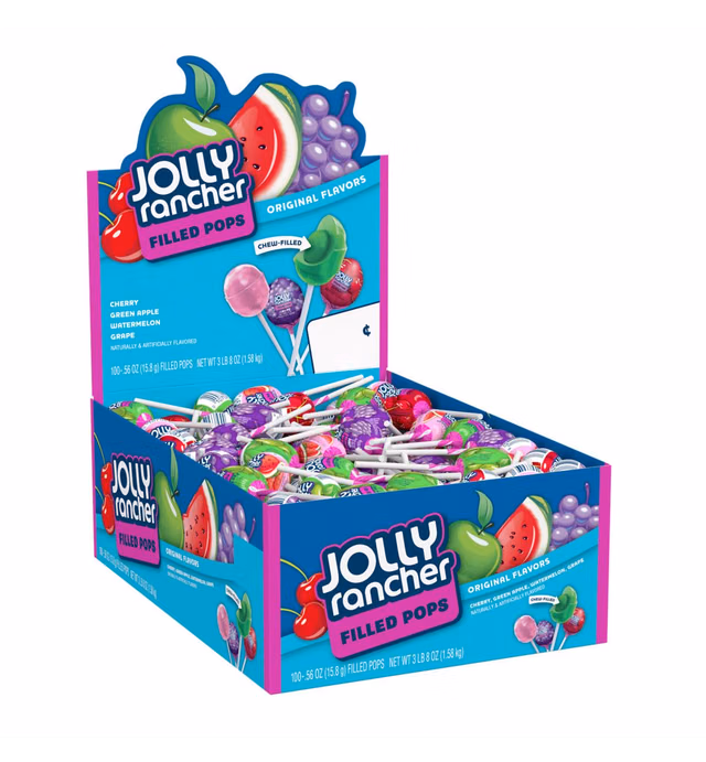 JOLLY RANCHER Filled Pops Assorted Fruit Flavored Candy Box, 56 oz (100 Pieces)