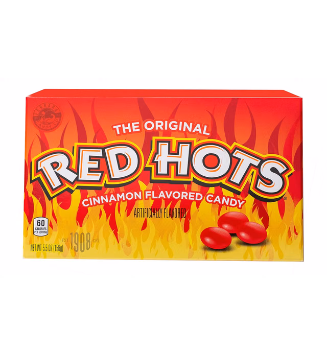 Red Hots Cinnamon Flavored Candy, Back to School Candy, 5.5 Ounce Movie Theater Candy Box (Pack of 12)