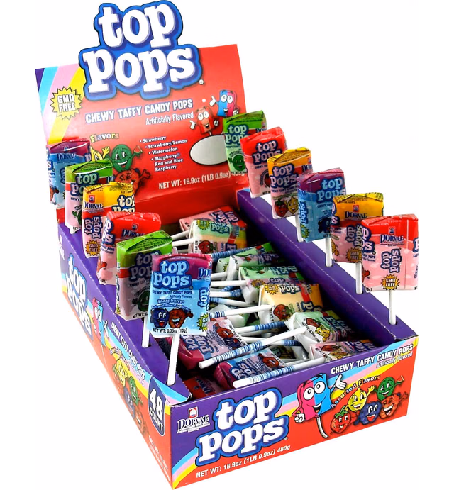 Top Pops Chewy Taffy Pops, 16.9 Ounce Assorted Flavors, 48 Count