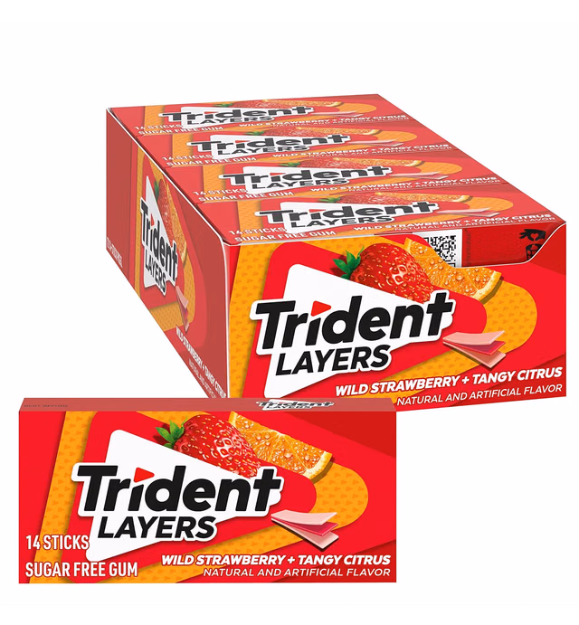 Trident Layers Strawberry & Citrus Sugar Free Gum, 12 Packs of 14 Pieces