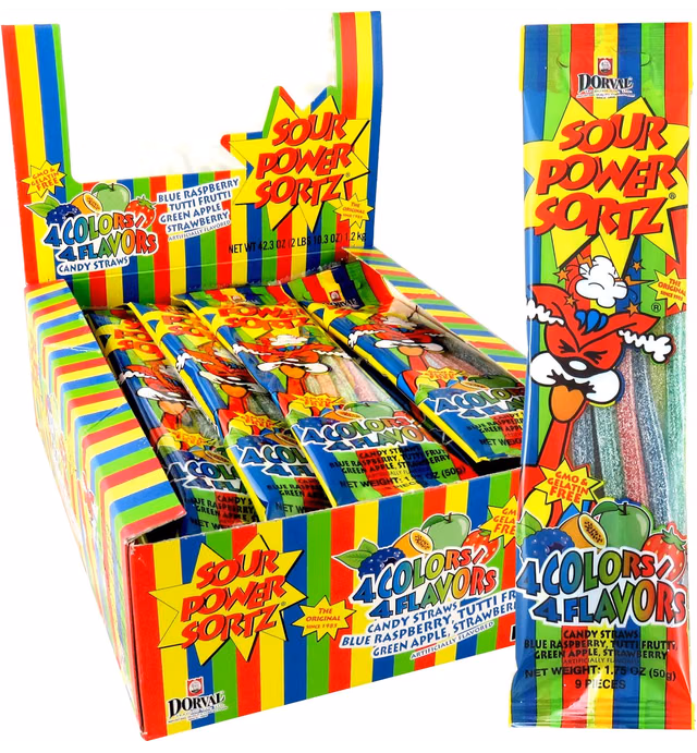 Sour Power Candy Straws, Sortz, 1.75-Ounce Units (Pack of 24) (ZQB-16867)