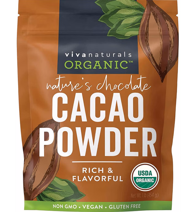Organic Cacao Powder, 1lb - Unsweetened Cacao Powder With Rich Dark Chocolate Flavor, Perfect for Baking & Smoothies, Non-GMO, Certified Vegan & Gluten-Free, 454 g
