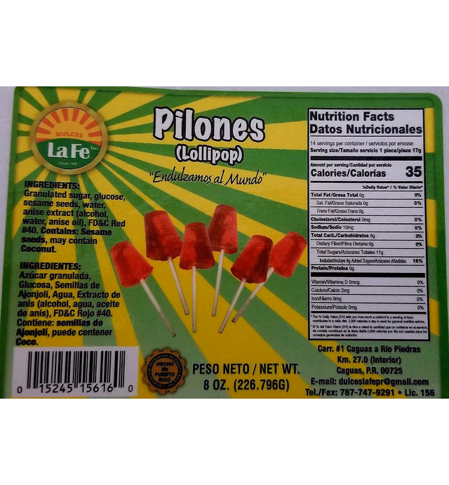 Anise Lolipops (Pilones de Anis) By Fabrica De Dulces La Fe (10 Pieces) 6 Oz Pack