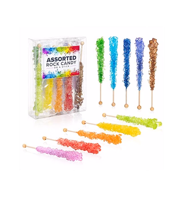 Assorted Rock Candy Crystal Sticks - 10 Indiv. Wrapped - Assorted Colors