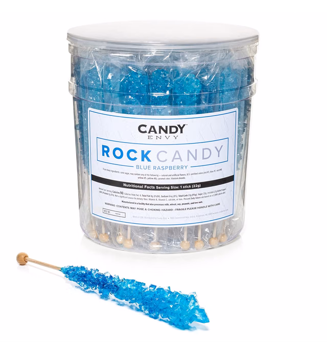 Blue Rock Candy Crystal Sticks - Blue Raspberry Flavored - 36 Indiv. Wrapped