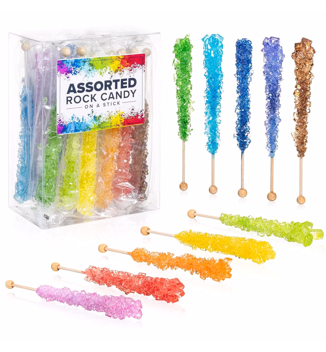 Candy Envy Assorted Rock Candy Crystal Sticks - Assorted Flavors - 24 Indiv. Wrapped