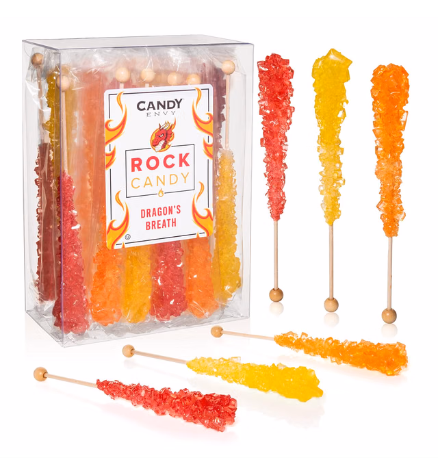 Dragon's Breath Rock Candy Crystal Sticks - 18 Indiv. Wrapped - Red, Orange, Yellow