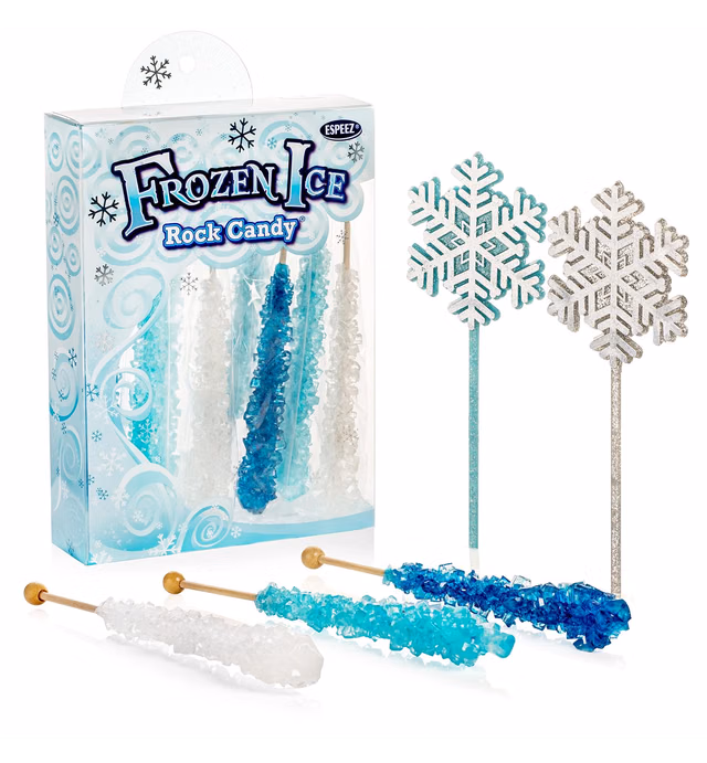 Frozen Ice Rock Candy Sticks - 10 Individually Wrapped Rock Candy on a Stick, 2 Wands