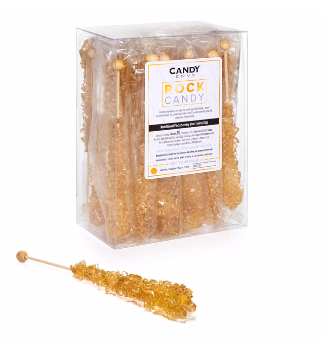 Gold Rock Candy Crystal Sticks - Original Sugar Flavored - 24 Indiv. Wrapped