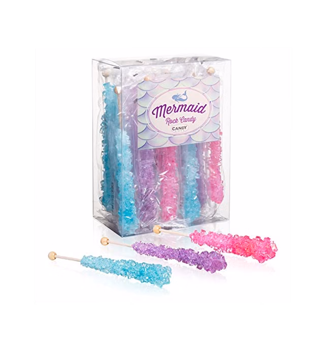 Mermaid Rock Candy Crystal Sticks - 18 Indiv. Wrapped - Pink, Light Blue, Lavender