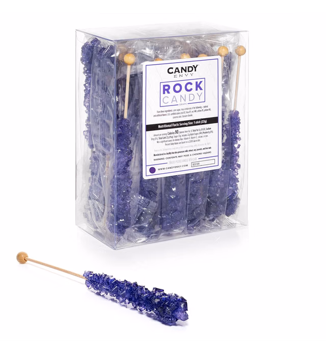 Purple Rock Candy Crystal Sticks - Grape Flavored - 24 Indiv. Wrapped