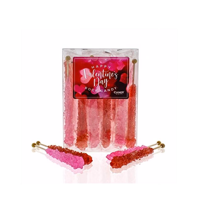Valentine's Day Rock Candy Crystal Sticks - 18 Indiv. Wrapped - Red & Pink