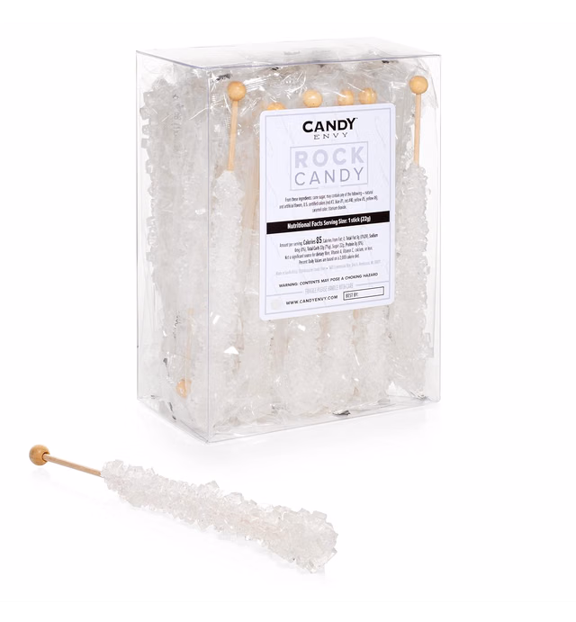 White Rock Candy Crystal Sticks - Original Sugar Flavored - 24 Indiv. Wrapped