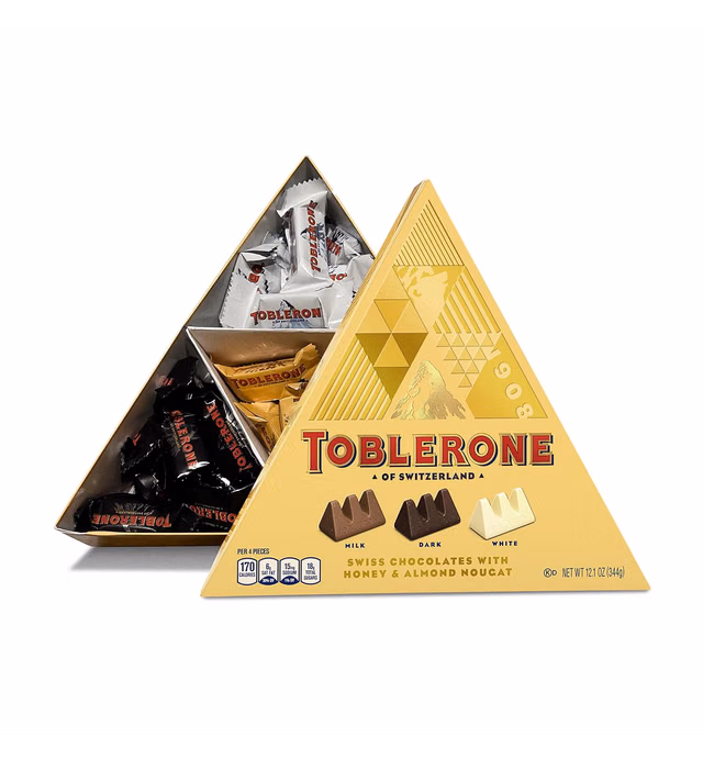 Toblerone Tiny Swiss Chocolate Gift Set, Dark Chocolate, White Chocolate, Milk Chocolate Candy Bars with Honey & Almond Nougat, 12.1 oz (43 Pieces)