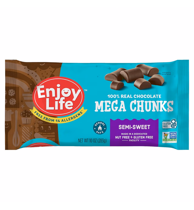 Enjoy Life Baking Chocolate Semi-Sweet Mega Chunks, Dairy Free Chocolate Chips, Soy Free, Nut Free, Non GMO, Gluten Free, Vegan Chocolate Chips, 10 oz bag