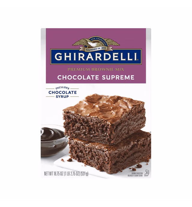 Ghirardelli Chocolate Supreme Premium Brownie Mix, Includes Chocolate Syrup, 18.75 oz Box