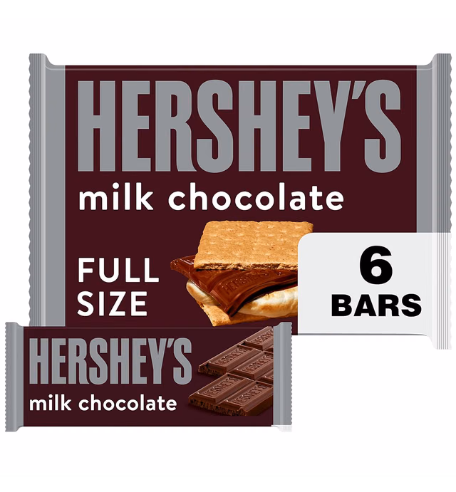 HERSHEY'S Milk Chocolate Full Size, Halloween Candy Bars, 1.55 oz (6 Count)