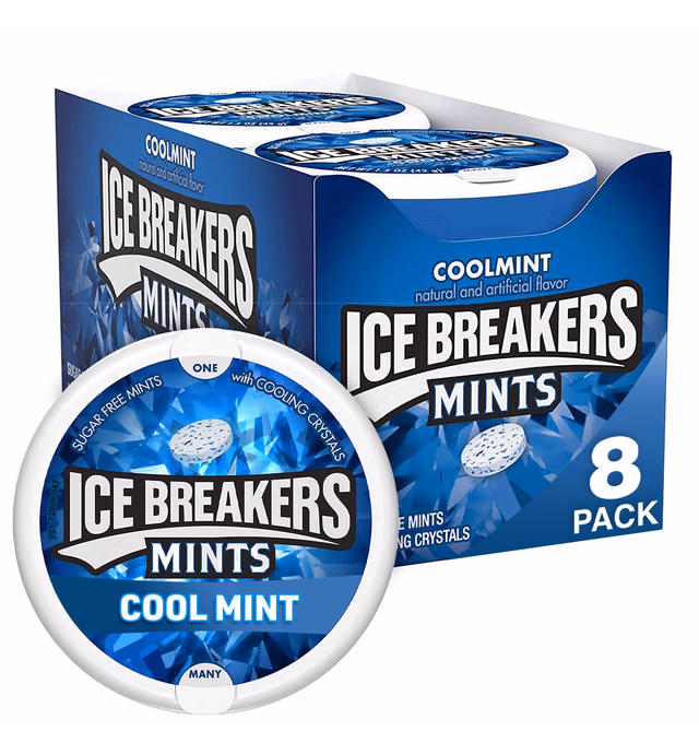 ICE BREAKERS Coolmint With Cooling Crystals, Sugar-Free Sugar Free Breath Mints Tins, 1.5 oz (8 Count)
