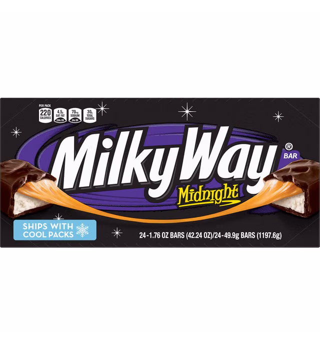 MILKY WAY Candy Midnight Dark Chocolate Bars Bulk Pack, Full Size, 1.76 Bar (Pack of 24)