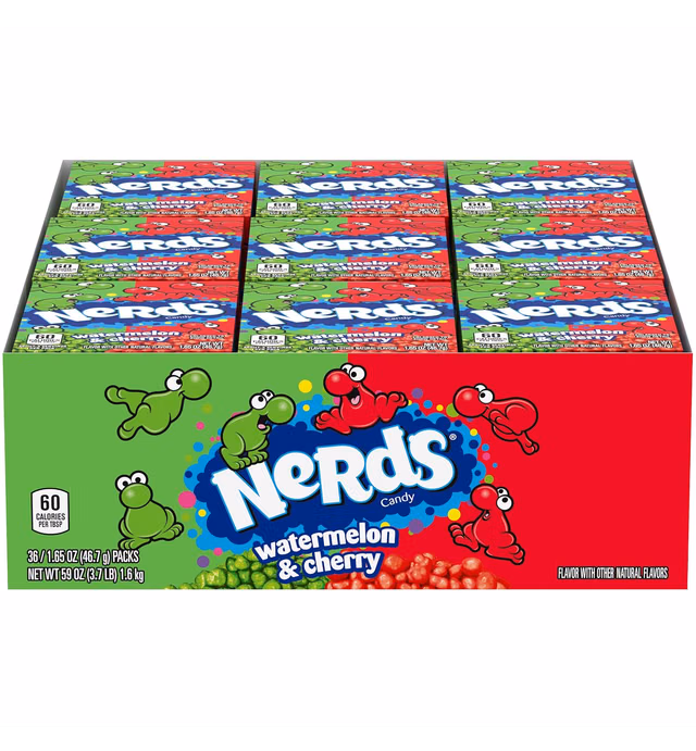 Nerds Candy, Watermelon & Wild Cherry, 1.65 oz Treat-Size Boxes (Pack Of 24)