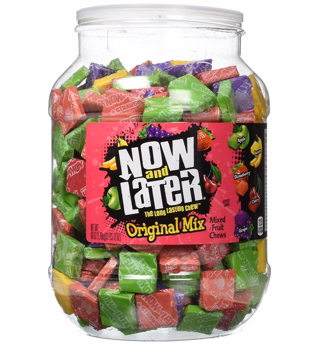 Now and Later Original Mix, Mixed Fruit Chew Candy, 60 Ounce Jar