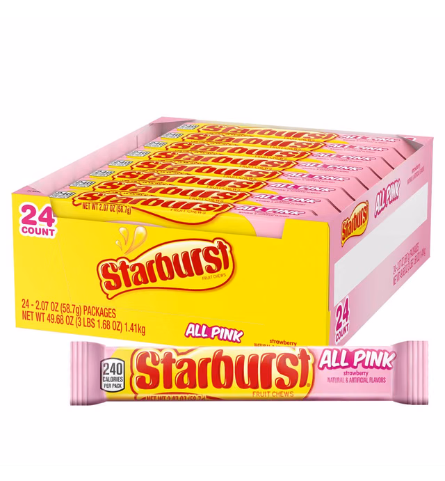 STARBURST All Pink Fruit Chews Candy Bulk Pack, 2.07 oz (Pack of 24)
