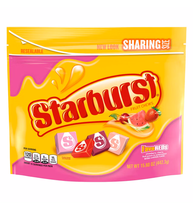 STARBURST FaveReds Fruit Chews Summer Candy, Sharing Size, 15.6 oz Resealable Bag