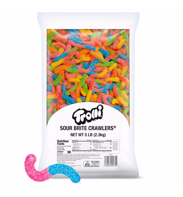 Trolli Sour Brite Crawlers, Back to School Candy, Gummy Worms Sour Candy, 5 Pound Bulk Bag