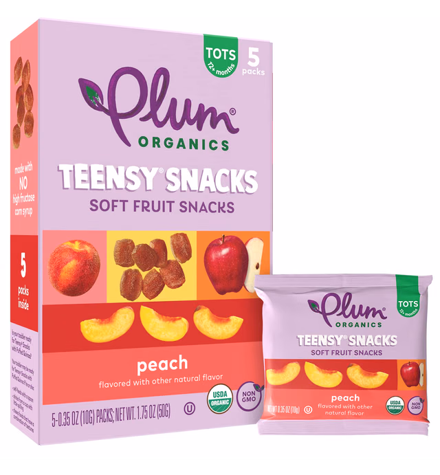 Plum Organics | Teensy Fruit Snacks | Organic Toddler & Kids Snacks | Peach | 0.35 Ounce Snack (40 Total) Packaging May Vary