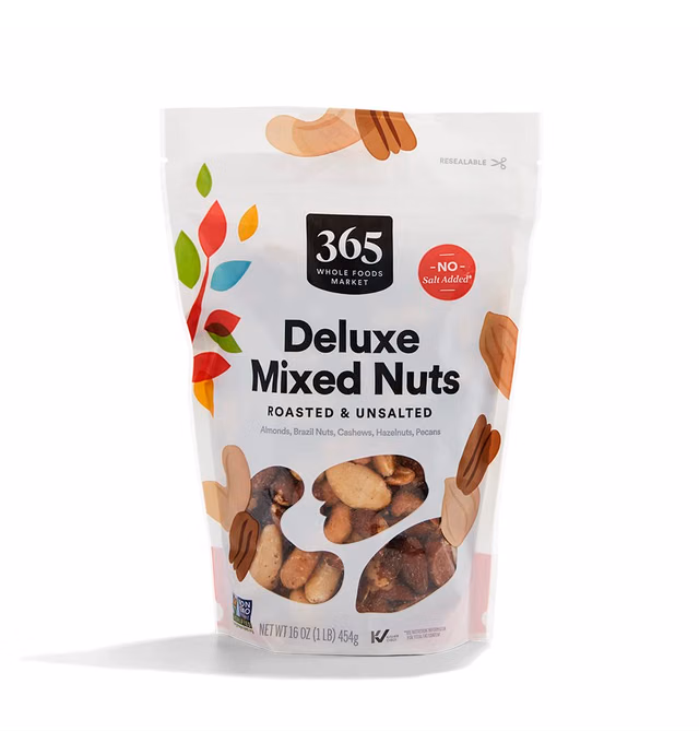 365 by Whole Foods Market, Unsalted Deluxe Mixed Nuts, 16 Ounce