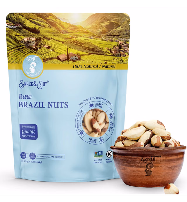 Aznut Brazil Nuts, Compare to Organic, Raw Shelled, Gluten Free and Vegan, 100% Natural Premium Quality Super Food, Fresh and Crunchy, Kosher Certified (Raw, 1 LB)