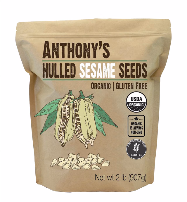 Anthony's Organic Hulled Sesame Seeds, 2 lb, White, Raw, Gluten Free, Non GMO, Keto Friendly