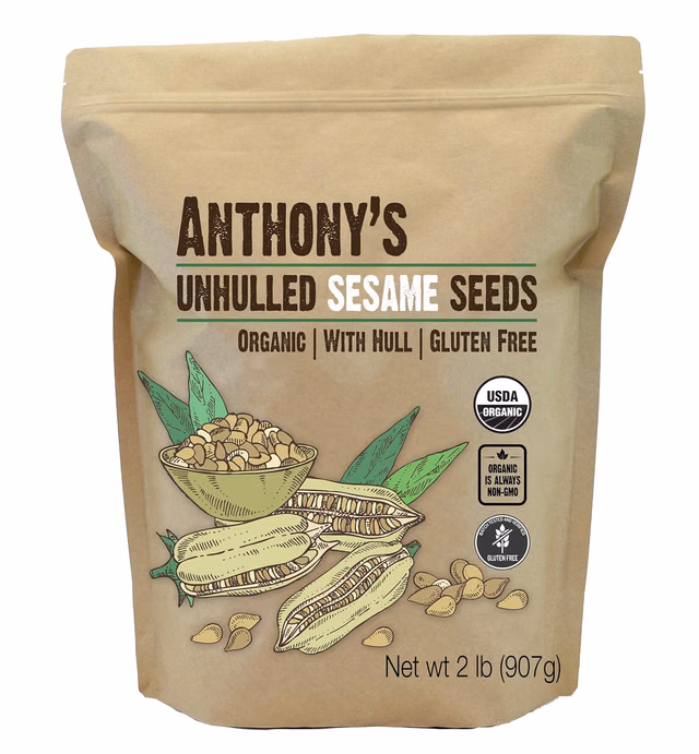 Anthony's Sesame Seeds, 2 lb, Unhulled, Batch Tested and Verified Gluten Free, With Hull, Keto Friendly