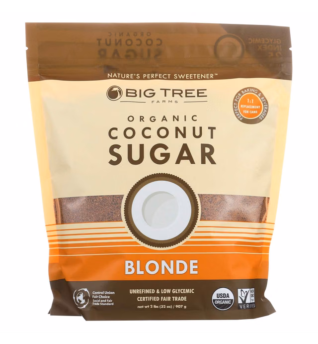 Big Tree Farms Organic Brown Coconut Sugar, Vegan, Gluten Free, Paleo, Certified Kosher, Cane Sugar Alternative, Substitute for Baking, Non GMO, Low Glycemic, Fair Trade, 2 Pound - Packaging May Vary