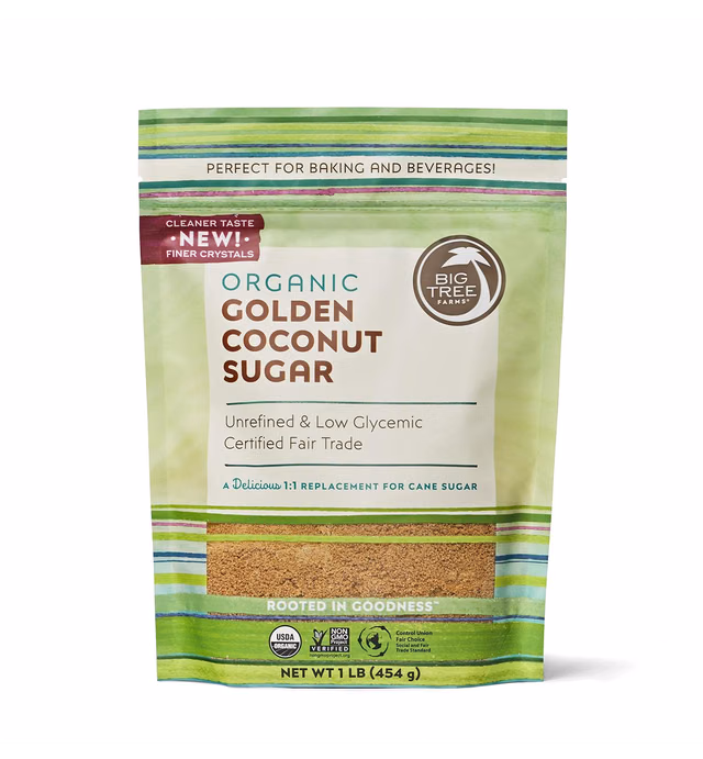 Big Tree Farms Organic Coconut Sugar, Vegan, Gluten Free, Paleo, Certified Kosher, Cane Sugar Alternative, Substitute for Baking, Non GMO, Low Glycemic, Unrefined, Fair Trade, Golden, 1 lb