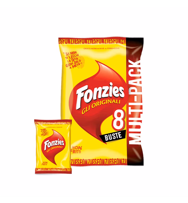 Fonzies Croccantini - 8 Buste - 8 bags 23.5 g each - Made in Italy 180g - crunchy cheese corn chips