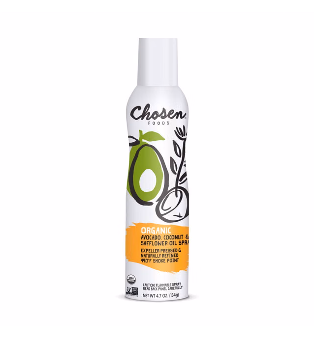 Chosen Foods Organic Avocado, Coconut & Safflower Oil Spray, Kosher Cooking Spray for Baking, High-Heat Cooking, Grilling, Frying (4.7 oz, 1-Pack)