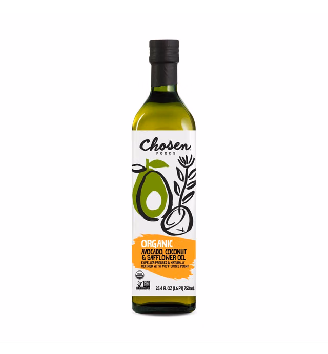 Chosen Foods Organic Avocado, Coconut & Safflower Oil, Kosher Oil for Baking, High-Heat Cooking, Frying, Homemade Sauces, Dressings and Marinades (25.4 fl oz)