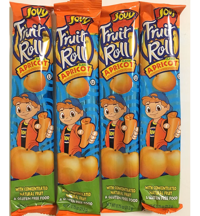 0.75oz Jovy Fruit Roll Snack, Apricot (16 Single Packets Per Order)