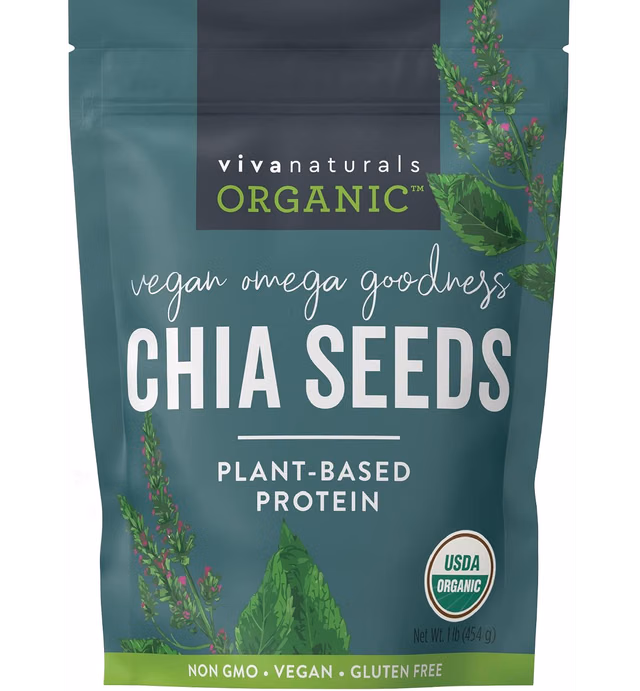 Organic Chia Seeds - Plant-Based Omega 3 and Vegan Protein,Raw, Perfect for Smoothies, Salads and Chia Pudding, Gluten Free and Certified Non-GMO, 1 lb (454 g),Organic Chia Seeds (Salvia hispanica L.)