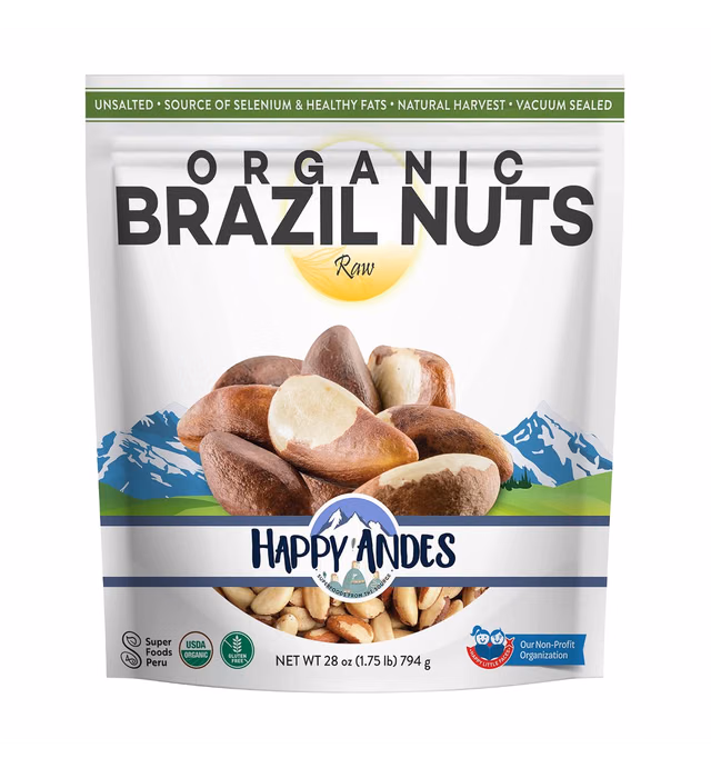 Happy Andes Real Organic Brazil Nuts 1.75 lbs -Non-GMO, Raw Whole nuts,Vacuum Sealed, Resealable bag, Low Carb, Keto Friendly, Vegan Snack, Unsalted, Natural Snack