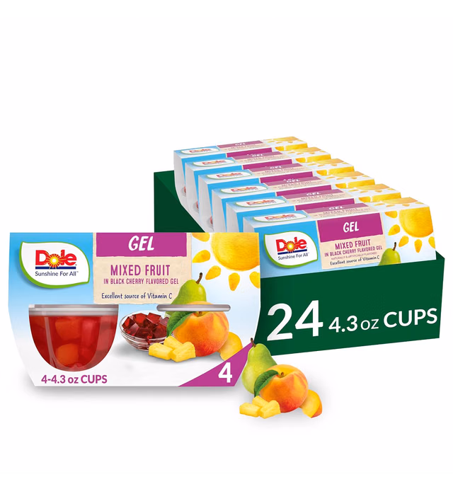 Dole Fruit Bowls Mixed Fruit in Black Cherry Gel, Gluten Free Healthy Snack, 4 Oz, 24 Total Cups